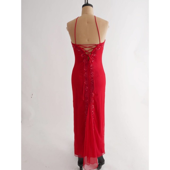 fairycore halter dress | Vintage slip dress gown cherry red corset back S - Picture 10 of 10
